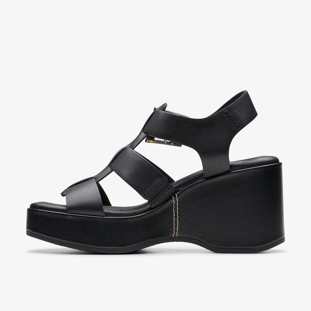 Black Leather Clarks Manon Cove Women Sandals | 9073DIXSW