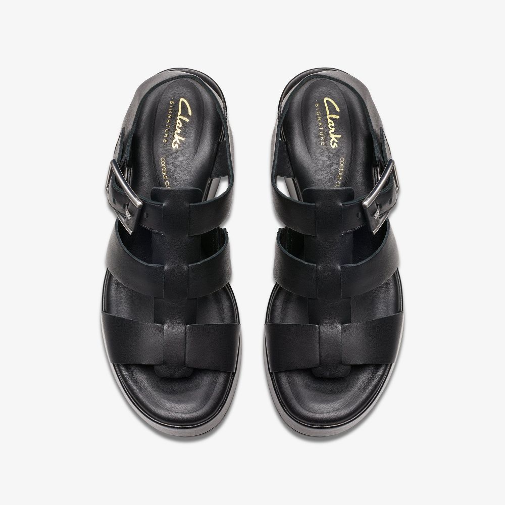 Black Leather Clarks Manon Cove Women Sandals | 9073DIXSW