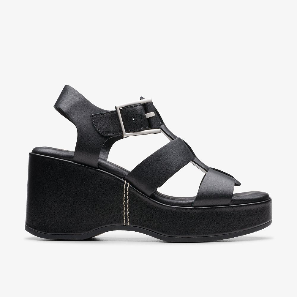 Black Leather Clarks Manon Cove Women Sandals | 9073DIXSW