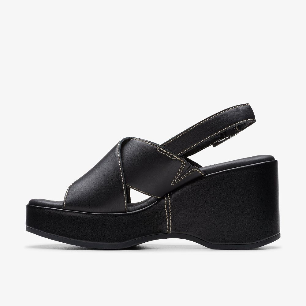 Black Leather Clarks Manon Wish Women Sandals | 6054OLPXZ