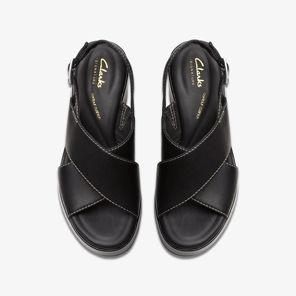 Black Leather Clarks Manon Wish Women Sandals | 6054OLPXZ