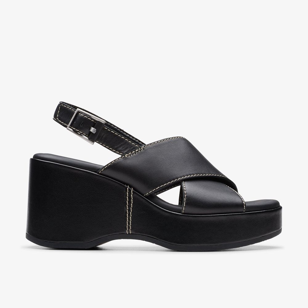 Black Leather Clarks Manon Wish Women Sandals | 6054OLPXZ