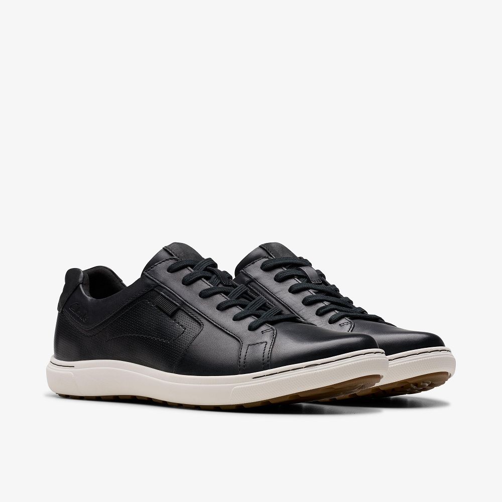 Black Leather Clarks Mapstone Lace Men Sneakers | 1043SFODL