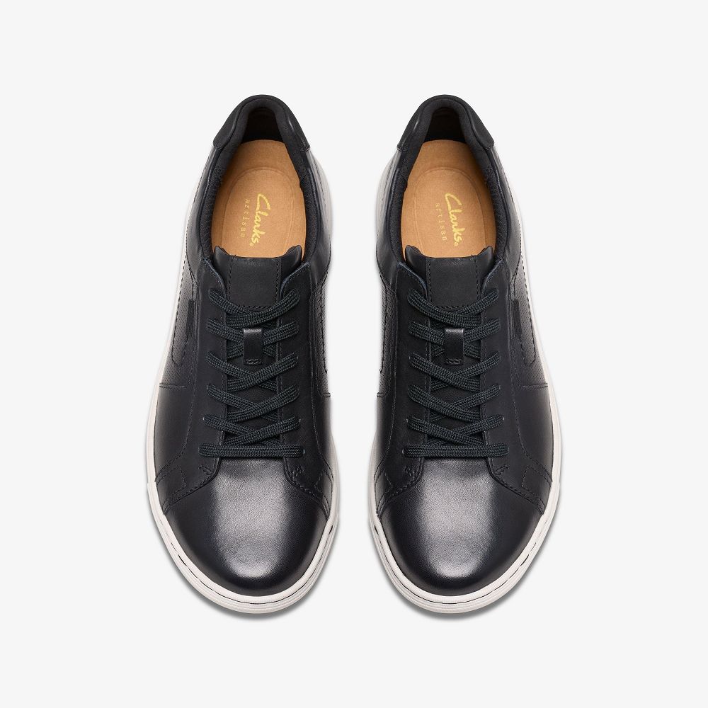 Black Leather Clarks Mapstone Lace Men Sneakers | 1043SFODL