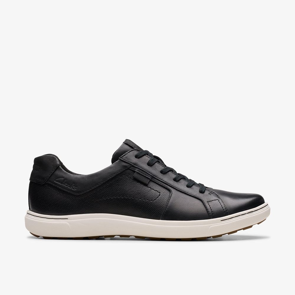 Black Leather Clarks Mapstone Lace Men Sneakers | 1043SFODL