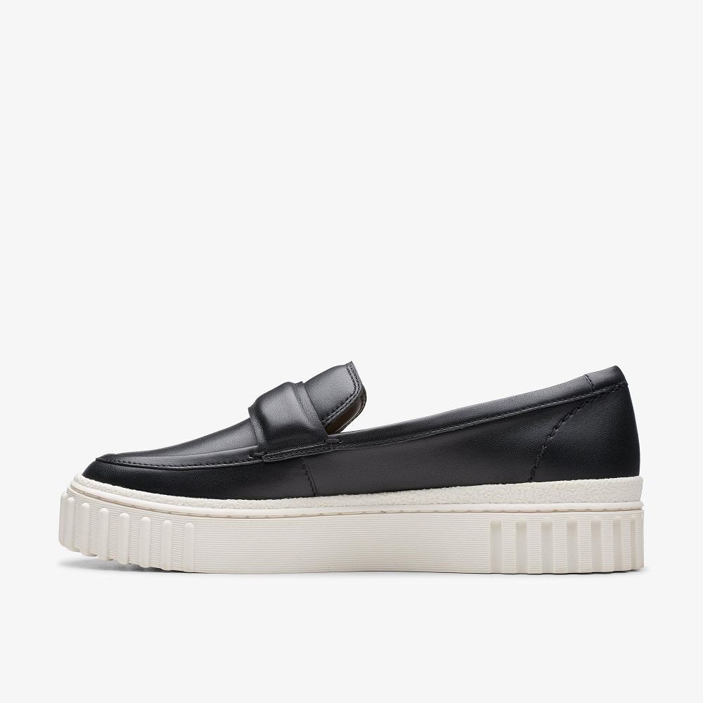 Black Leather Clarks Mayhill Cove Women Loafers | 7508EPOBZ