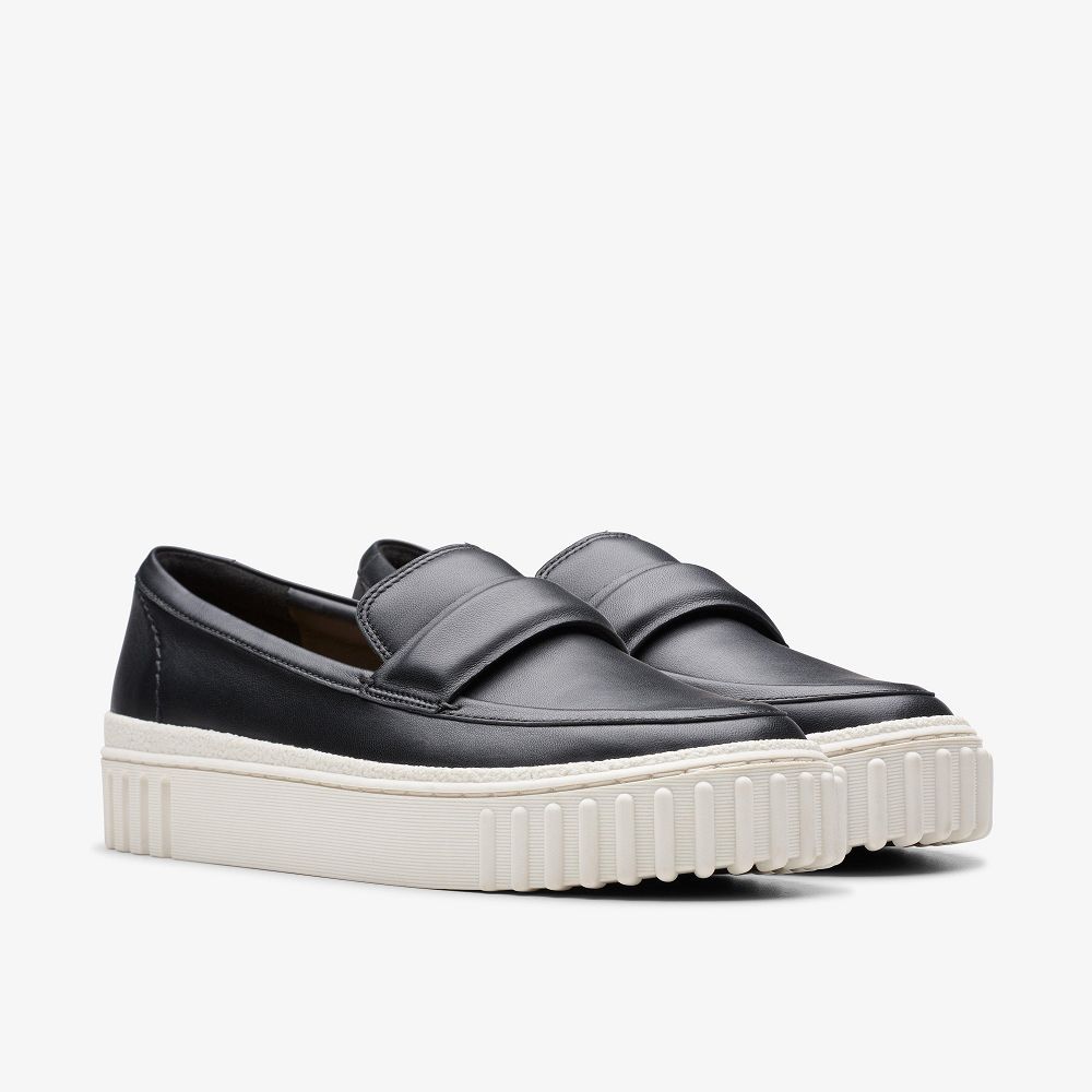 Black Leather Clarks Mayhill Cove Women Loafers | 7508EPOBZ