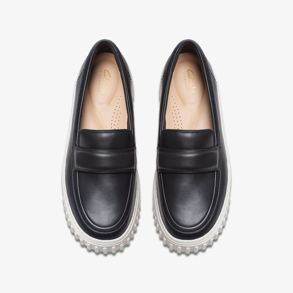 Black Leather Clarks Mayhill Cove Women Loafers | 7508EPOBZ