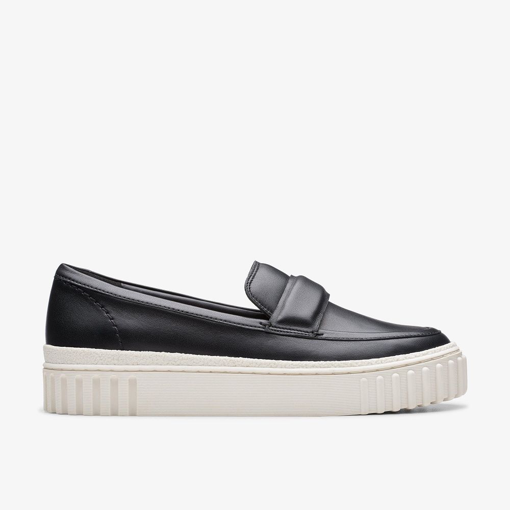 Black Leather Clarks Mayhill Cove Women Loafers | 7508EPOBZ