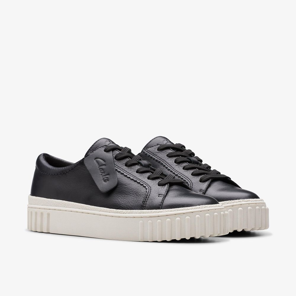 Black Leather Clarks Mayhill Walk Women Sneakers | 0872MRGKD