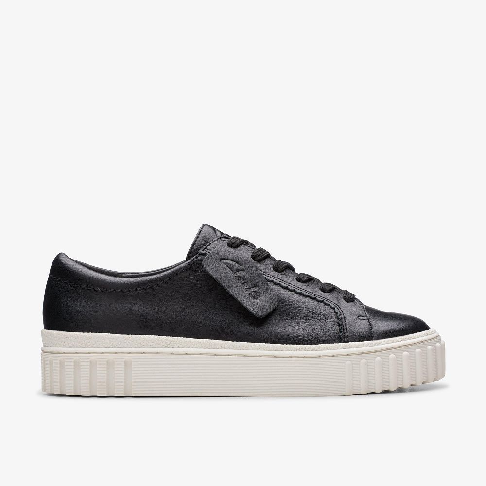 Black Leather Clarks Mayhill Walk Women Sneakers | 0872MRGKD