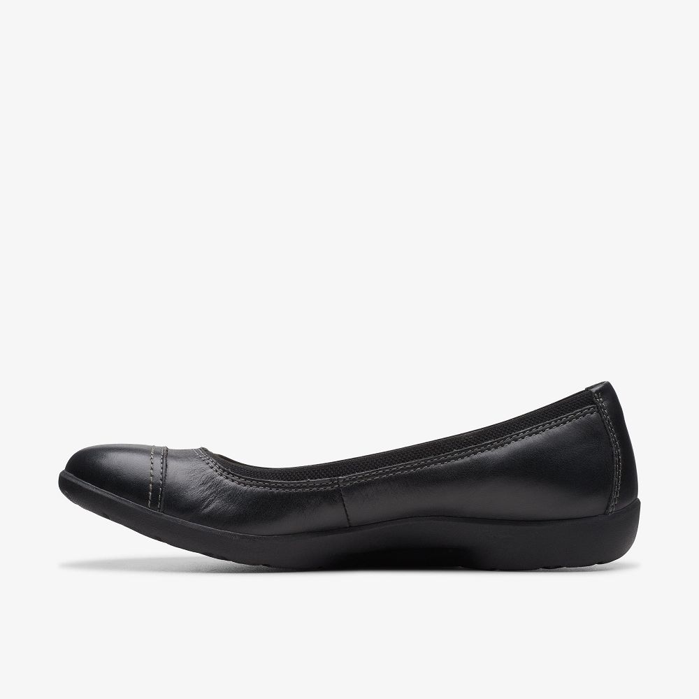 Black Leather Clarks Meadow Opal Women Ballet Flats | 9571VHERM