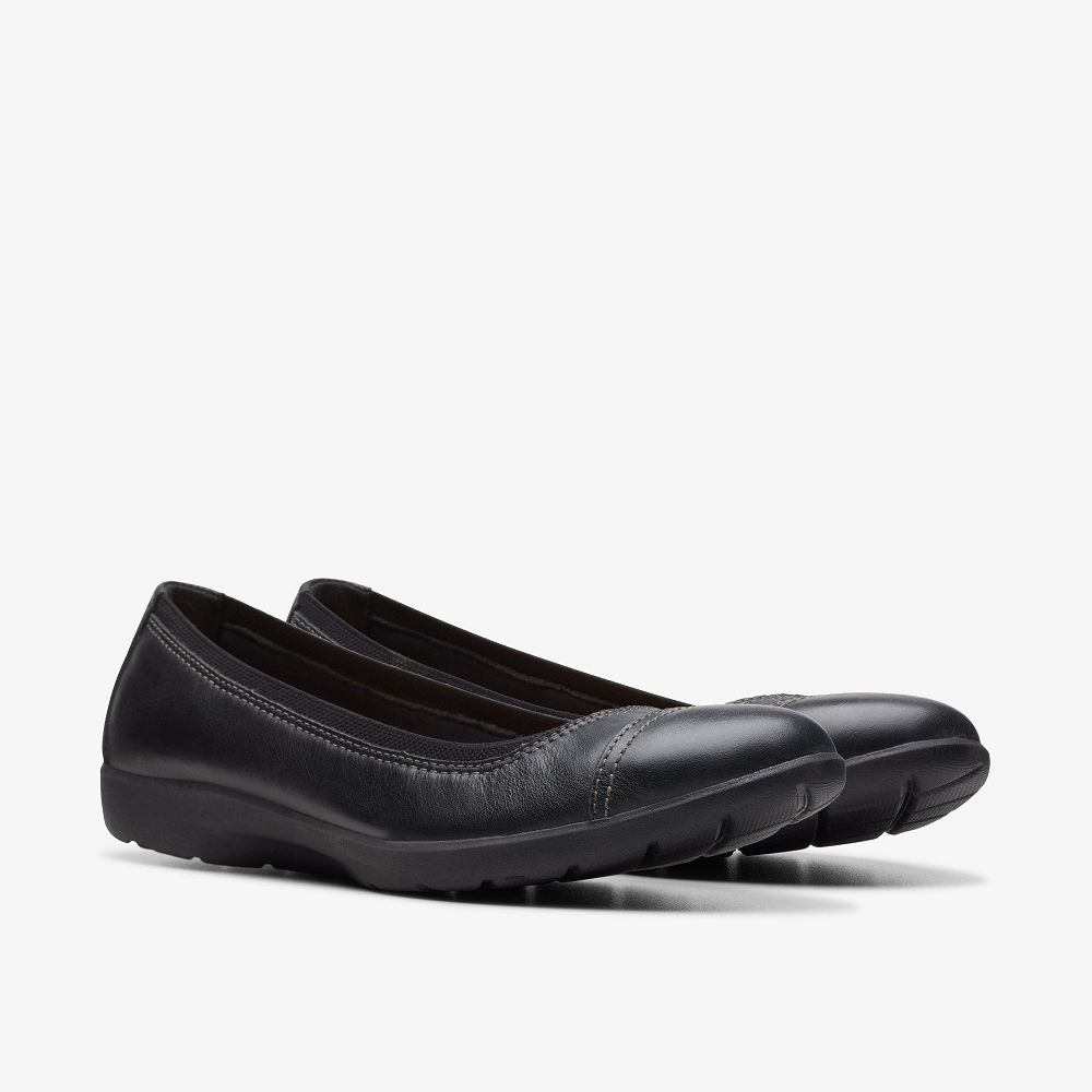 Black Leather Clarks Meadow Opal Women Ballet Flats | 9571VHERM