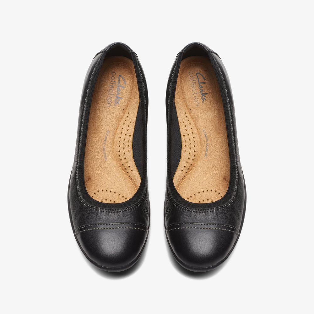 Black Leather Clarks Meadow Opal Women Ballet Flats | 9571VHERM