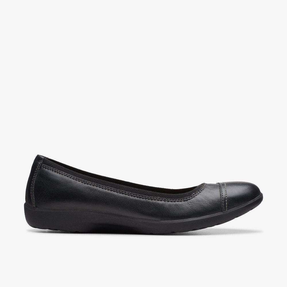 Black Leather Clarks Meadow Opal Women Ballet Flats | 9571VHERM