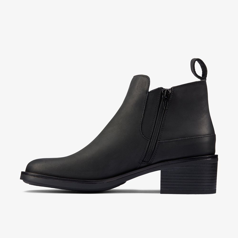 Black Leather Clarks Memi Zip Women Boots | 9178VBYLW