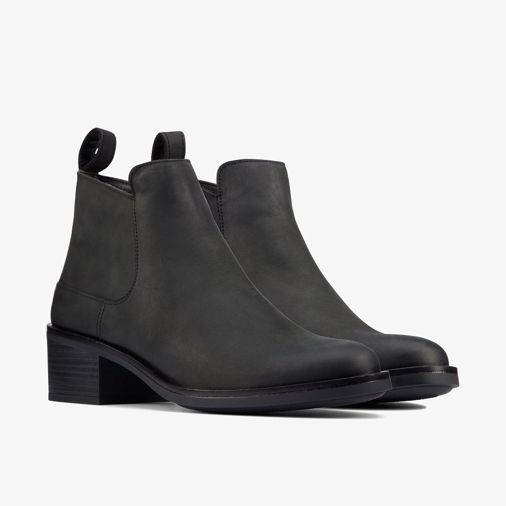 Black Leather Clarks Memi Zip Women Boots | 9178VBYLW