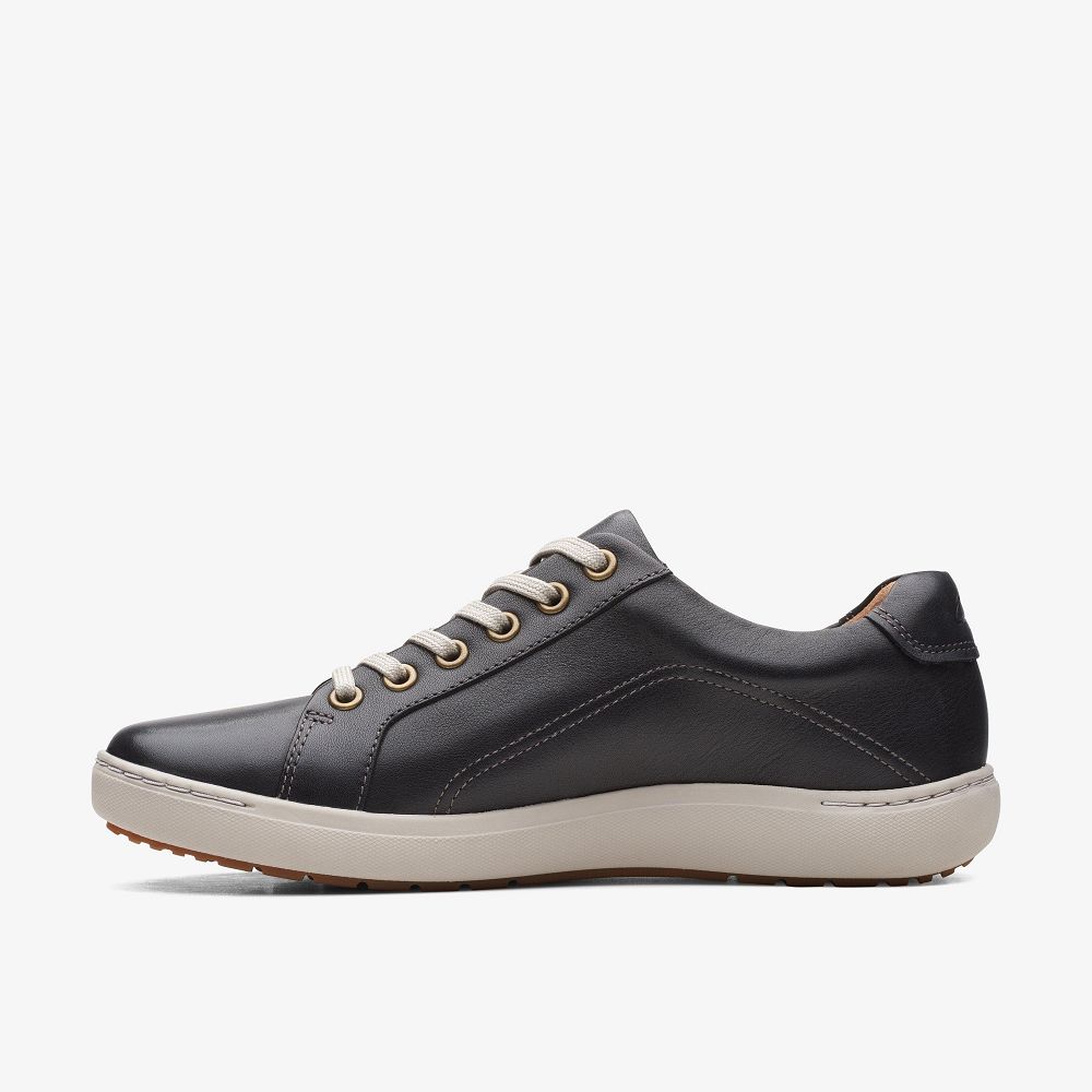 Black Leather Clarks Nalle Lace Women Sneakers | 6701XVANM