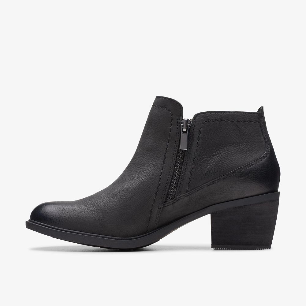 Black Leather Clarks Neva Lo Women Boots | 7052HMVBR