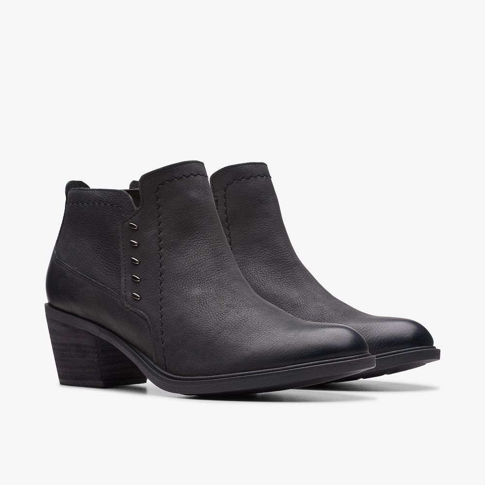 Black Leather Clarks Neva Lo Women Boots | 7052HMVBR