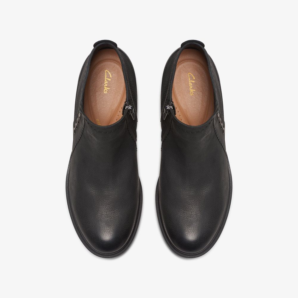 Black Leather Clarks Neva Lo Women Boots | 7052HMVBR