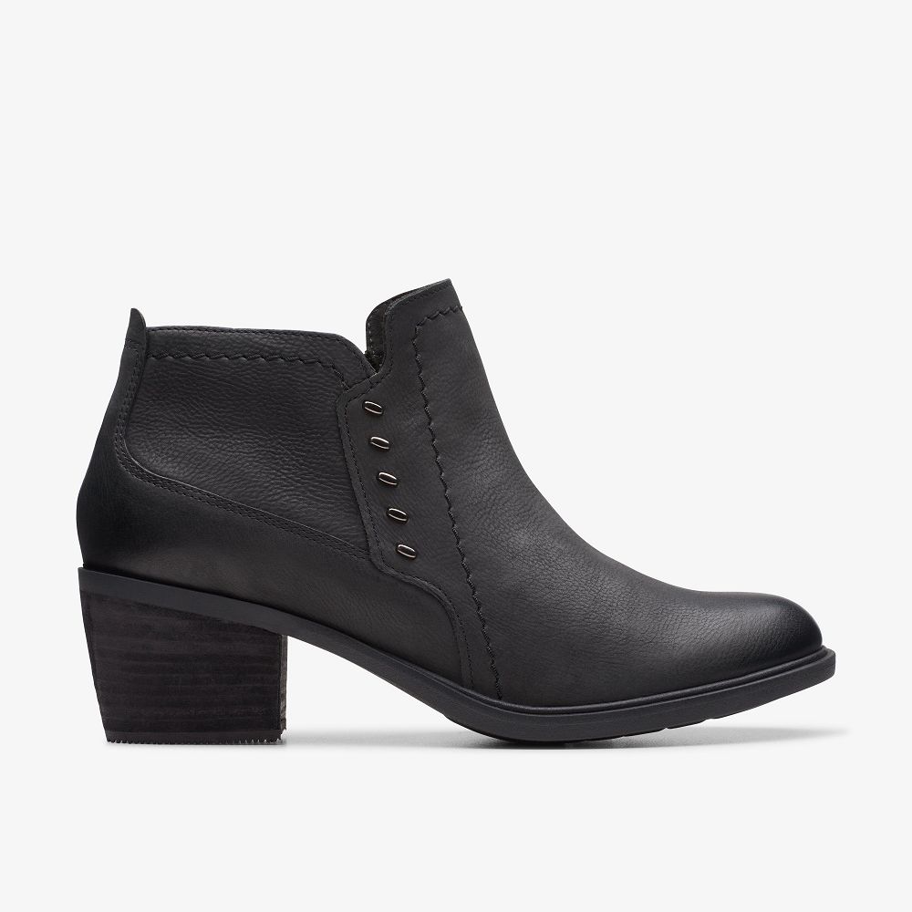 Black Leather Clarks Neva Lo Women Boots | 7052HMVBR