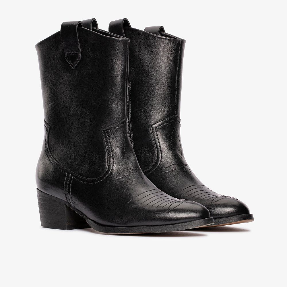 Black Leather Clarks Octavia Up Women Boots | 3178GJECL