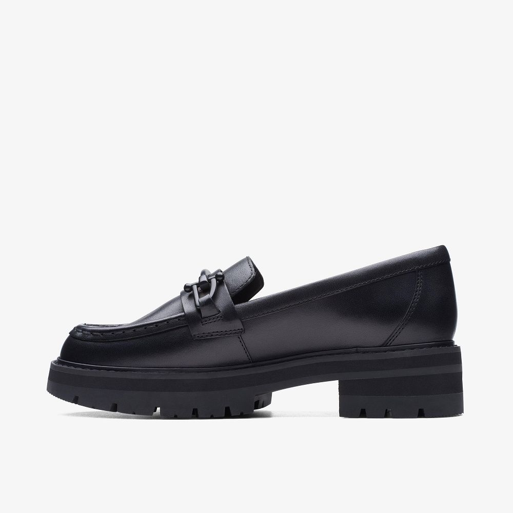 Black Leather Clarks Orianna Bit Women Loafers | 9431YECDI