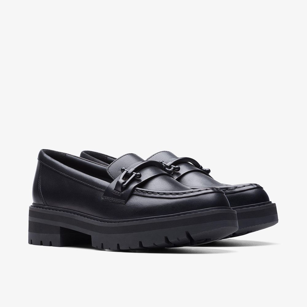 Black Leather Clarks Orianna Bit Women Loafers | 9431YECDI