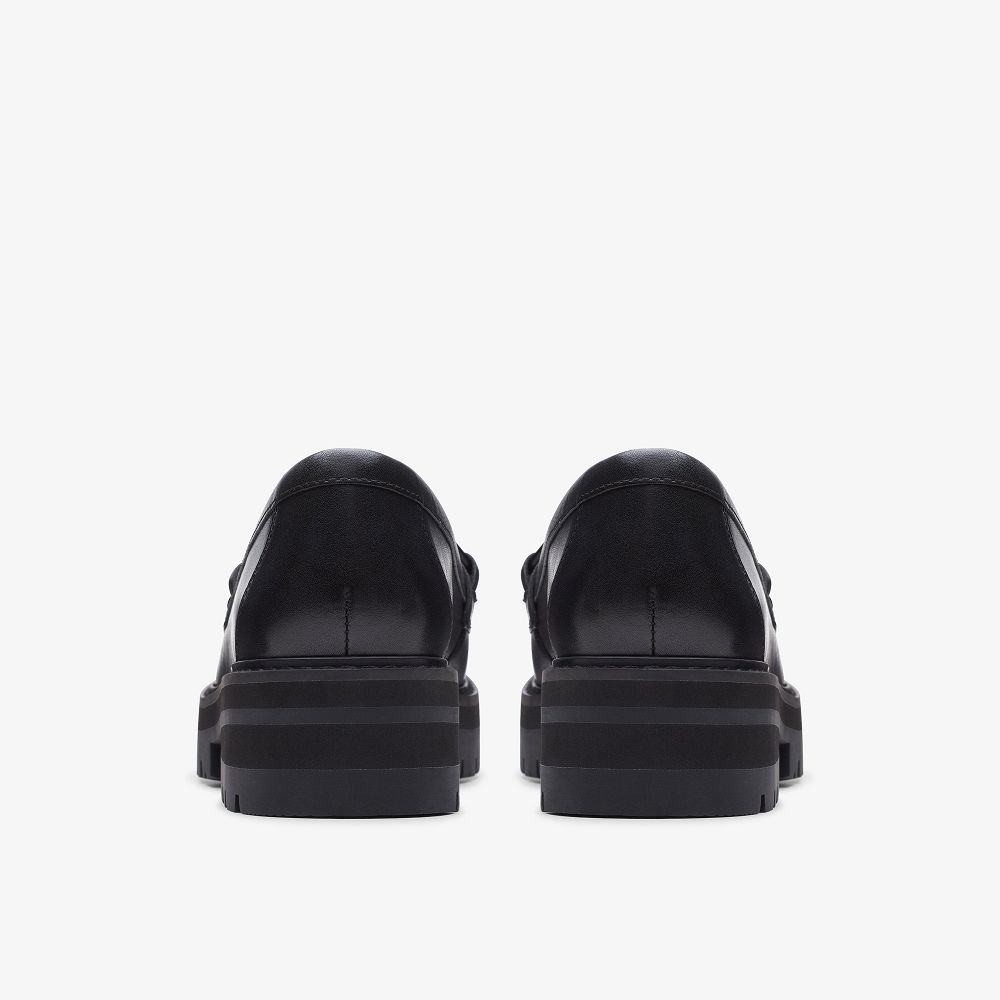 Black Leather Clarks Orianna Bit Women Loafers | 9431YECDI