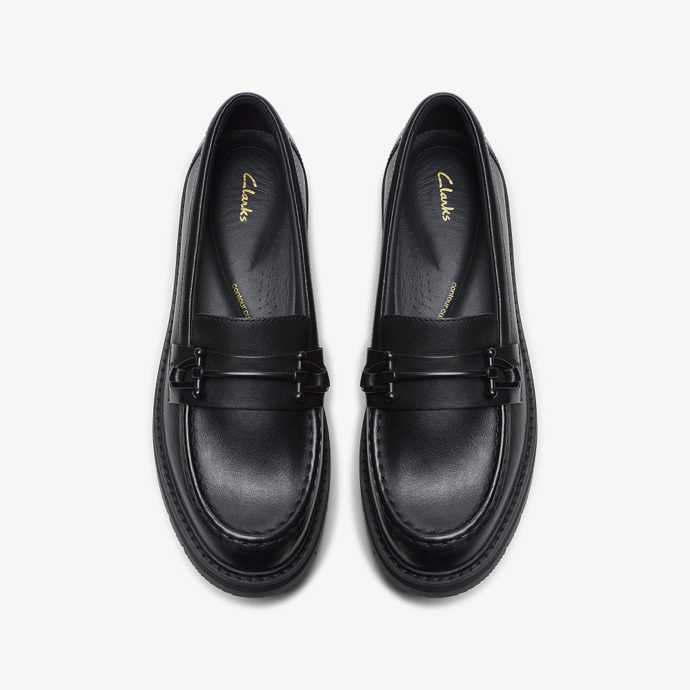 Black Leather Clarks Orianna Bit Women Loafers | 9431YECDI