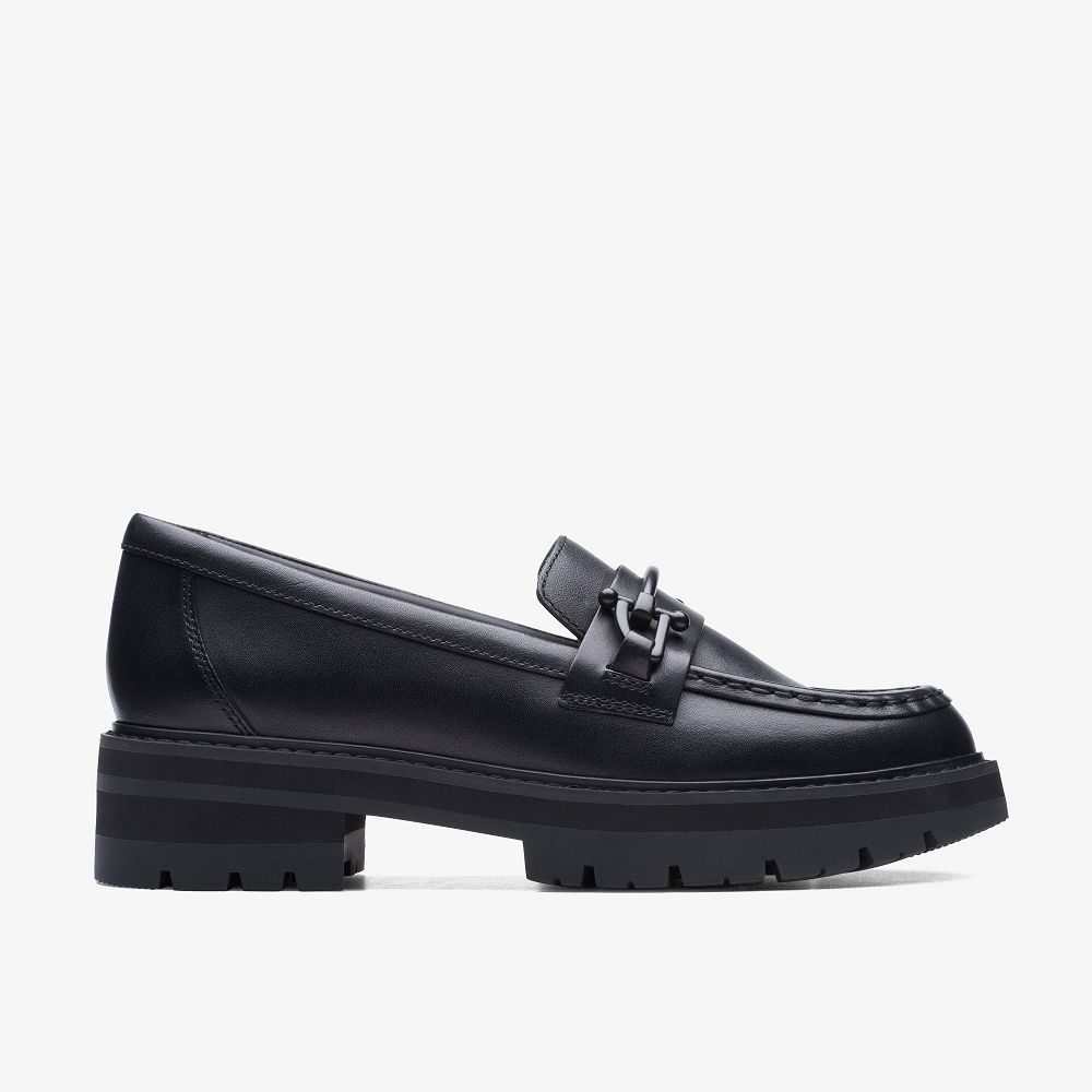 Black Leather Clarks Orianna Bit Women Loafers | 9431YECDI