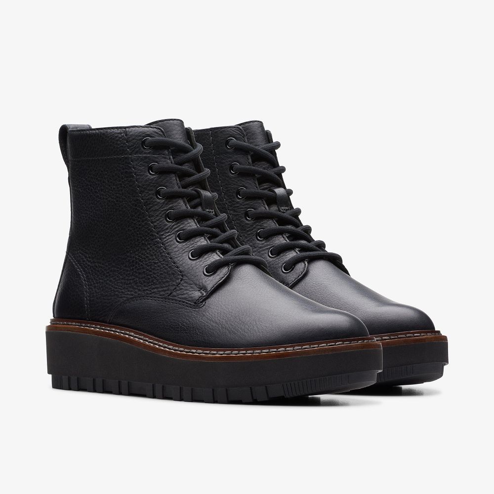 Black Leather Clarks Orianna Lace Women Boots | 1068DCUXT