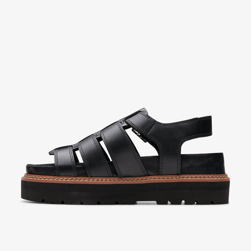 Black Leather Clarks Orianna Twist Women Sandals | 5072DRMGC