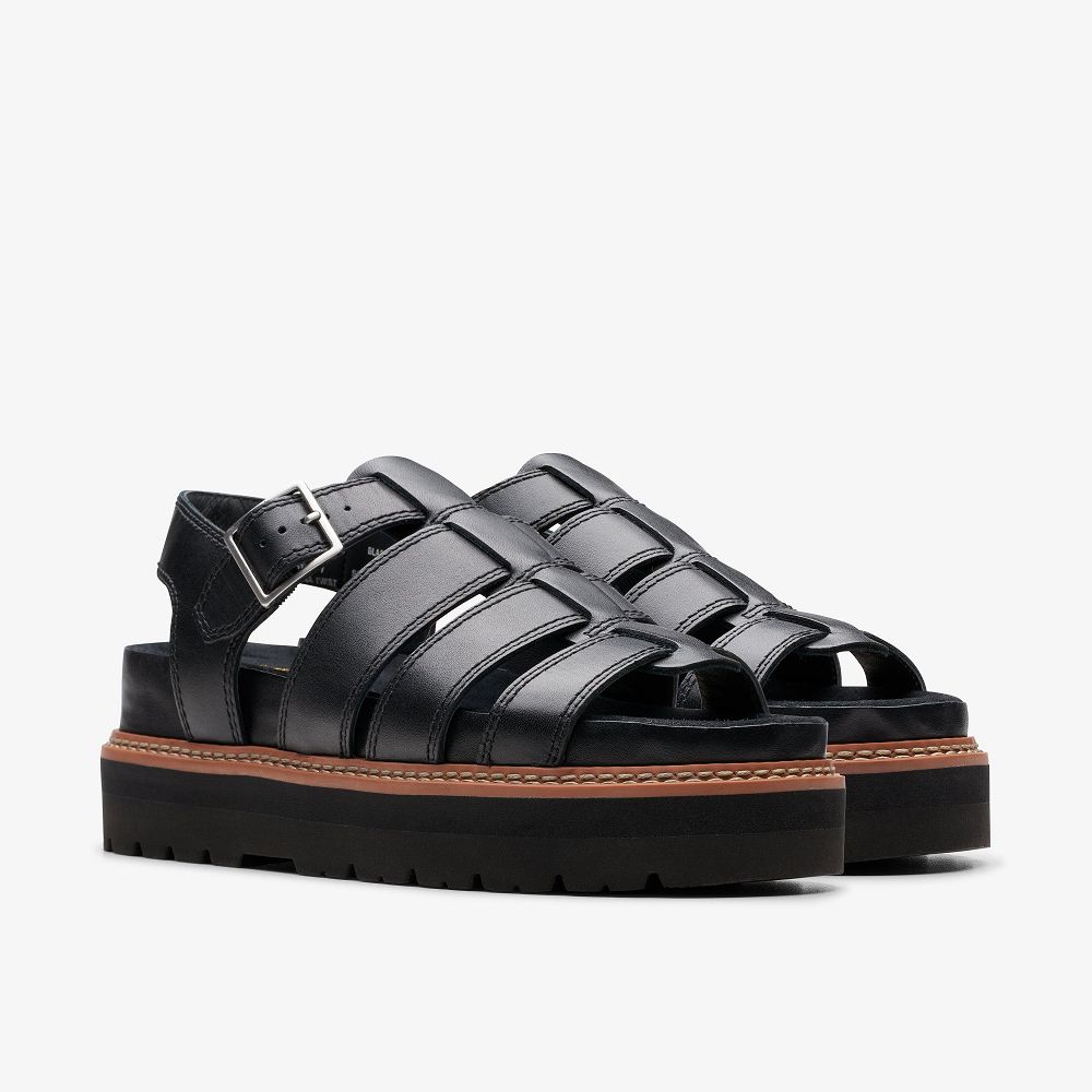 Black Leather Clarks Orianna Twist Women Sandals | 5072DRMGC