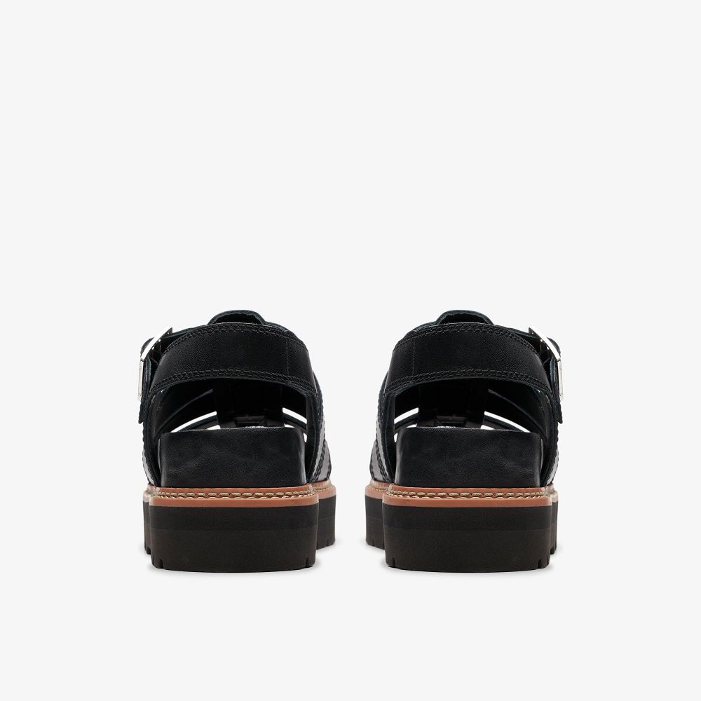 Black Leather Clarks Orianna Twist Women Sandals | 5072DRMGC