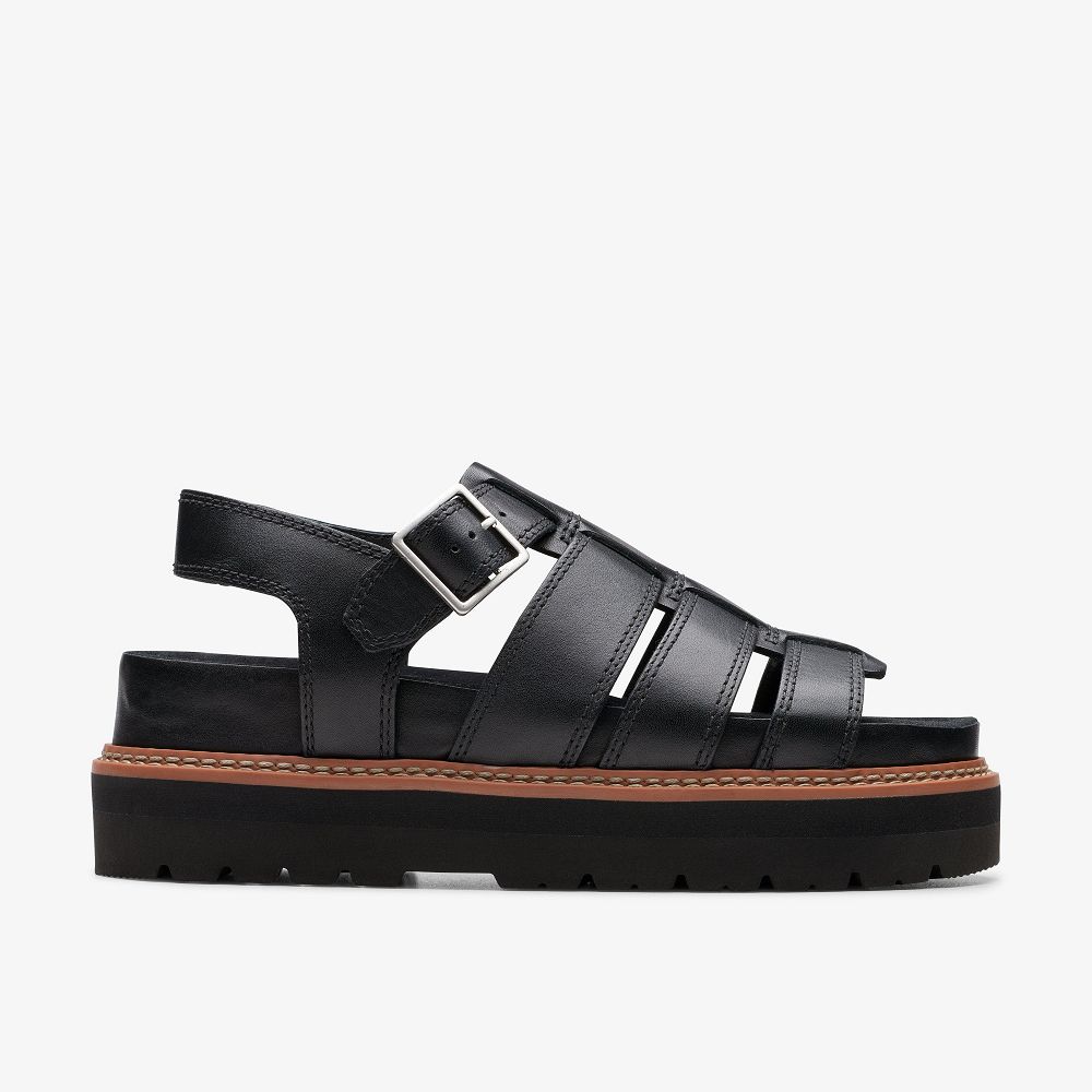 Black Leather Clarks Orianna Twist Women Sandals | 5072DRMGC