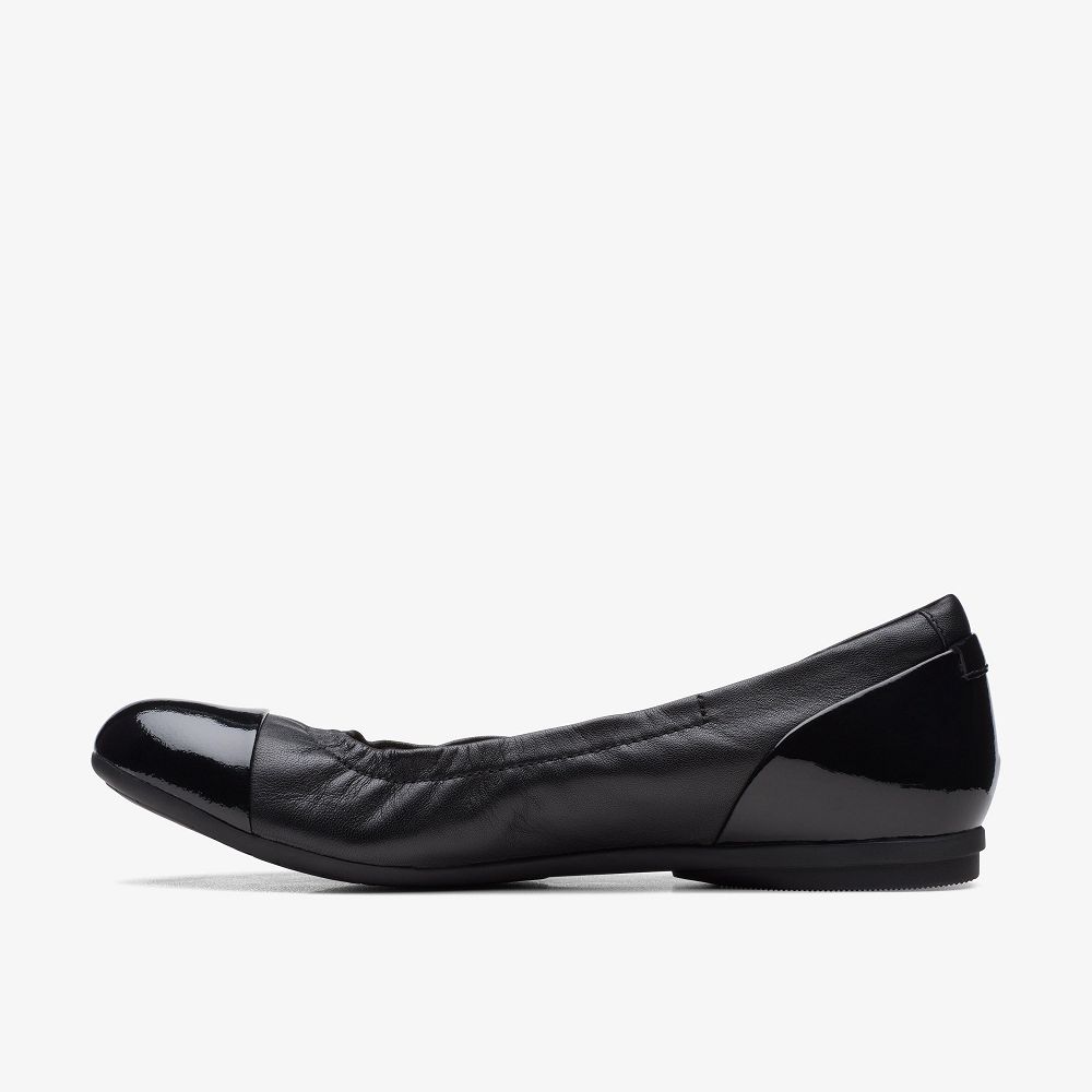 Black Leather Clarks Rena Jazz Women Ballet Flats | 7569NWGKS