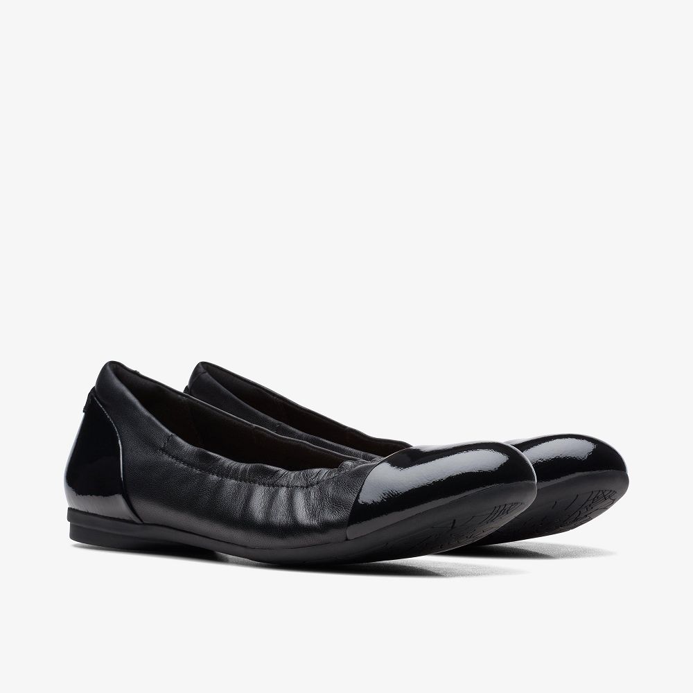 Black Leather Clarks Rena Jazz Women Ballet Flats | 7569NWGKS