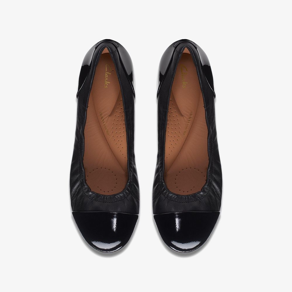 Black Leather Clarks Rena Jazz Women Ballet Flats | 7569NWGKS