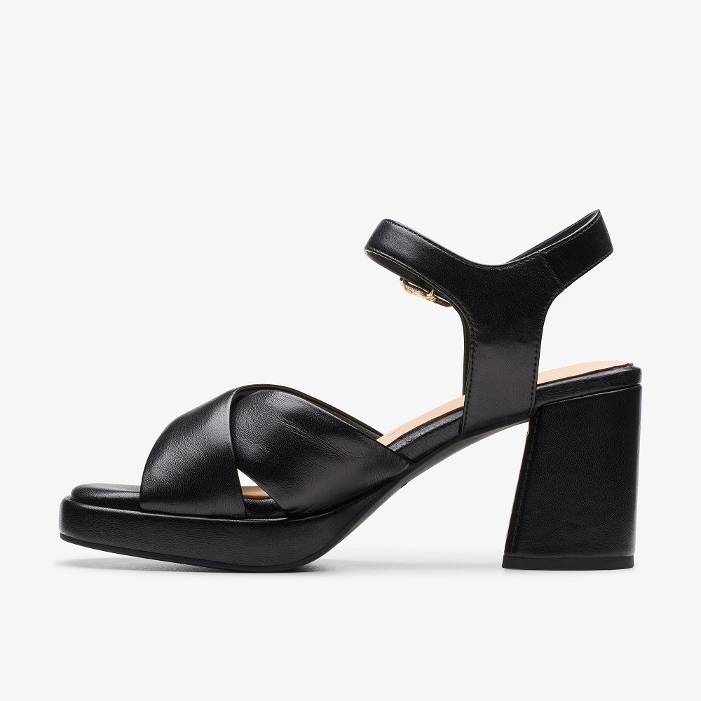 Black Leather Clarks Ritzy 75 Rae Women Sandals | 5406OYKBT