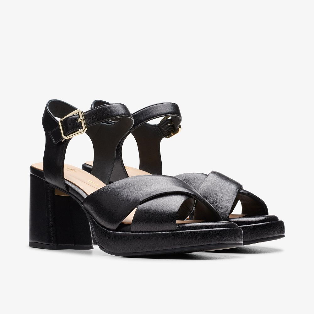 Black Leather Clarks Ritzy 75 Rae Women Sandals | 5406OYKBT