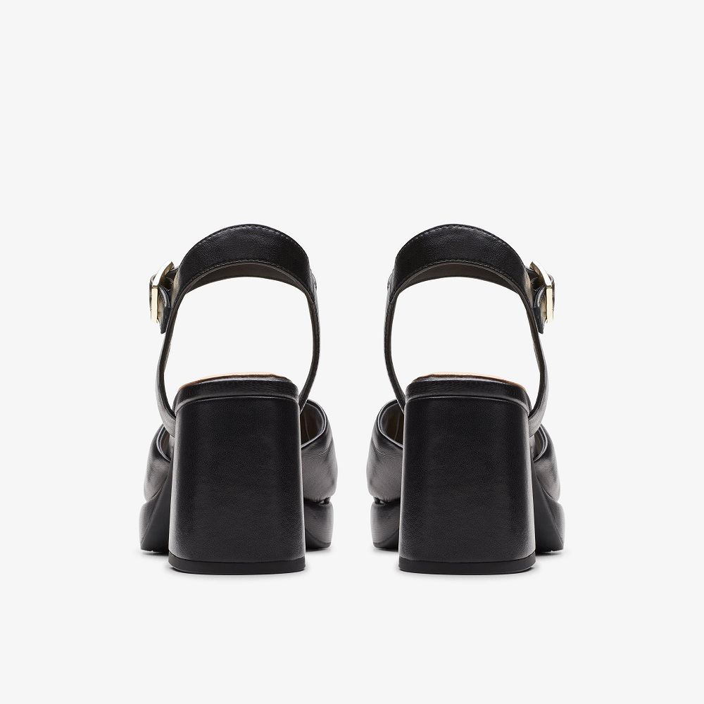 Black Leather Clarks Ritzy 75 Rae Women Sandals | 5406OYKBT