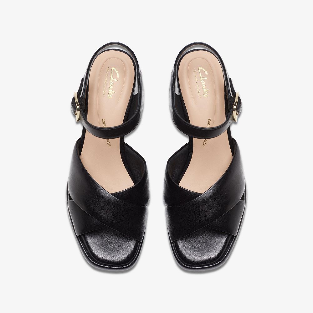 Black Leather Clarks Ritzy 75 Rae Women Sandals | 5406OYKBT