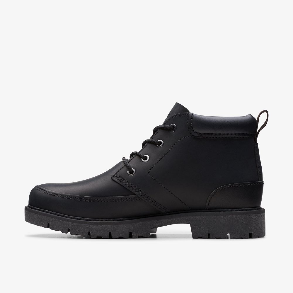 Black Leather Clarks Rossdale Mid Men Boots | 3601IJDVR