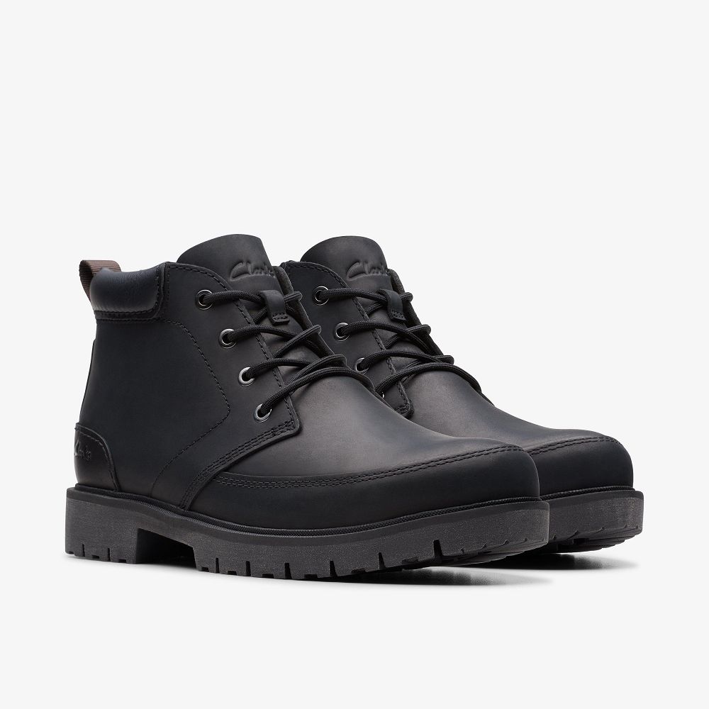 Black Leather Clarks Rossdale Mid Men Boots | 3601IJDVR