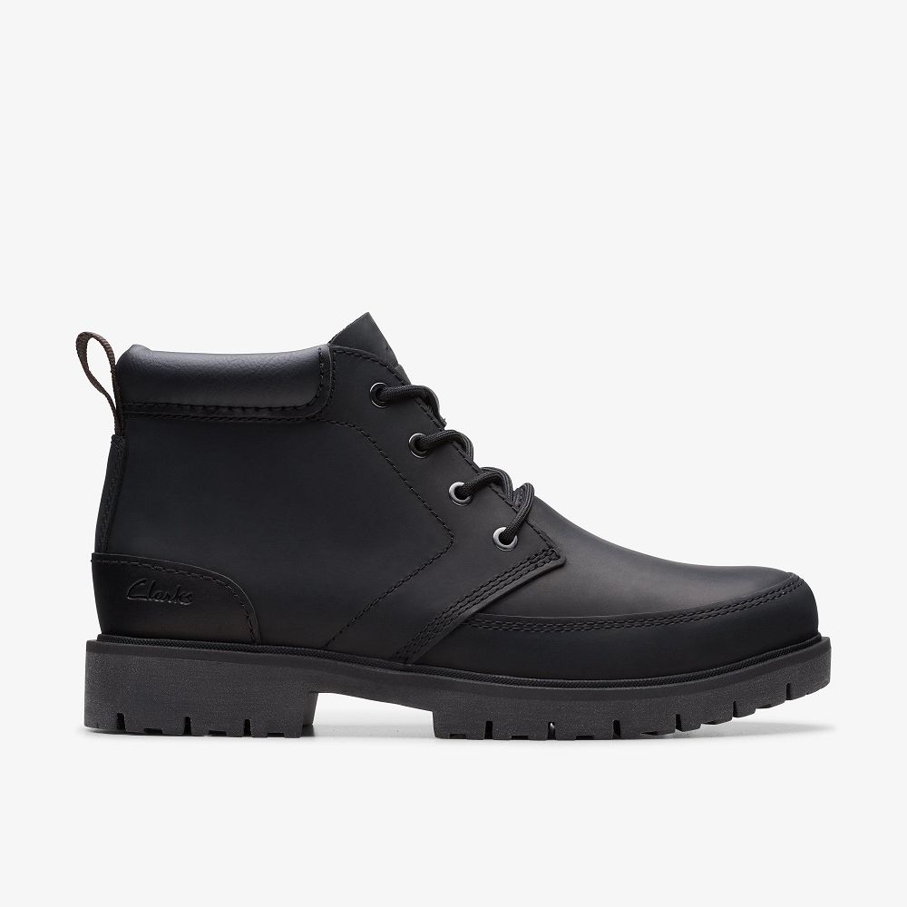 Black Leather Clarks Rossdale Mid Men Boots | 3601IJDVR