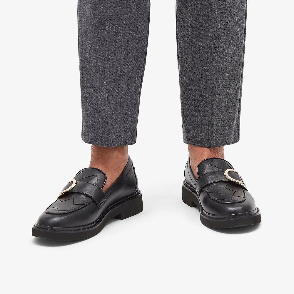 Black Leather Clarks SPLEND PENNY Women Loafers | 0975CAFXS