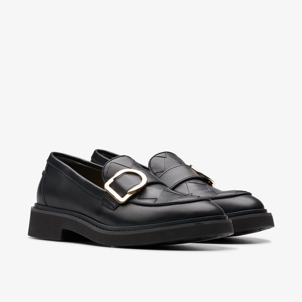 Black Leather Clarks SPLEND PENNY Women Loafers | 0975CAFXS