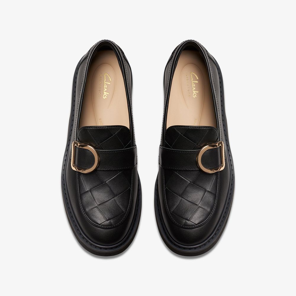 Black Leather Clarks SPLEND PENNY Women Loafers | 0975CAFXS